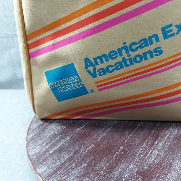 American Express Vintage Travel Bag With Retro Stripe Design READ Small Spot - Picture 2 of 15